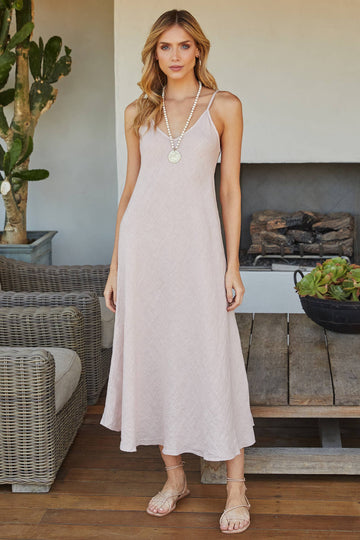 MILIO MILANO - FULL LENGTH LINEN SLIP DRESS(23.2237/224008-BLS): L