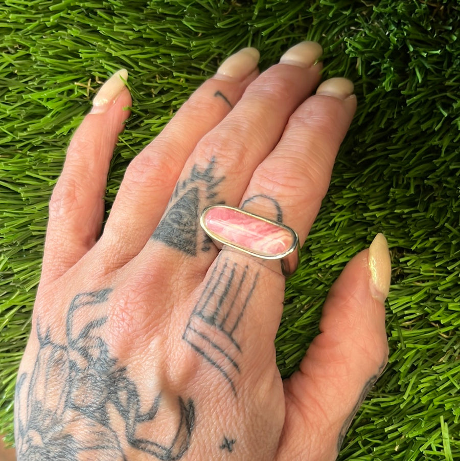 Sterling and Pink Malachite Stone Ring